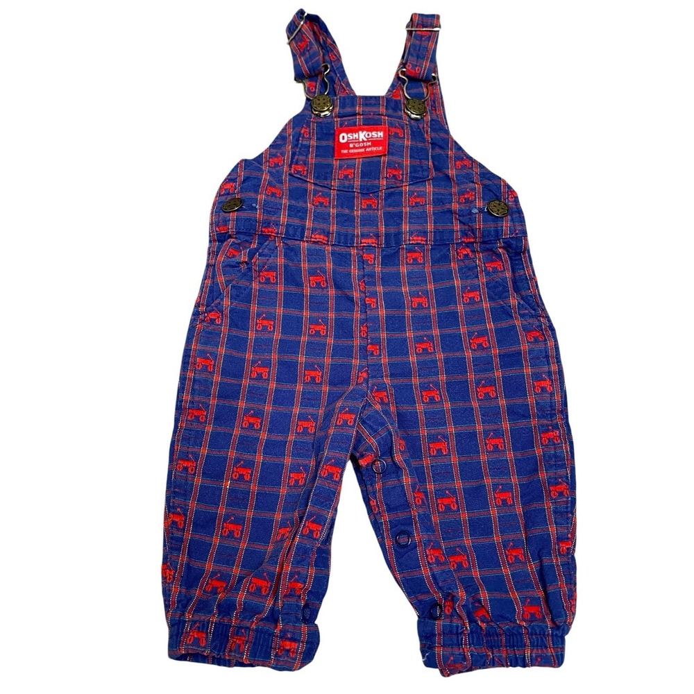 Vintage Oshkosh Jumpsuit Overall 3-6 months Red Blue Cotton Made USA